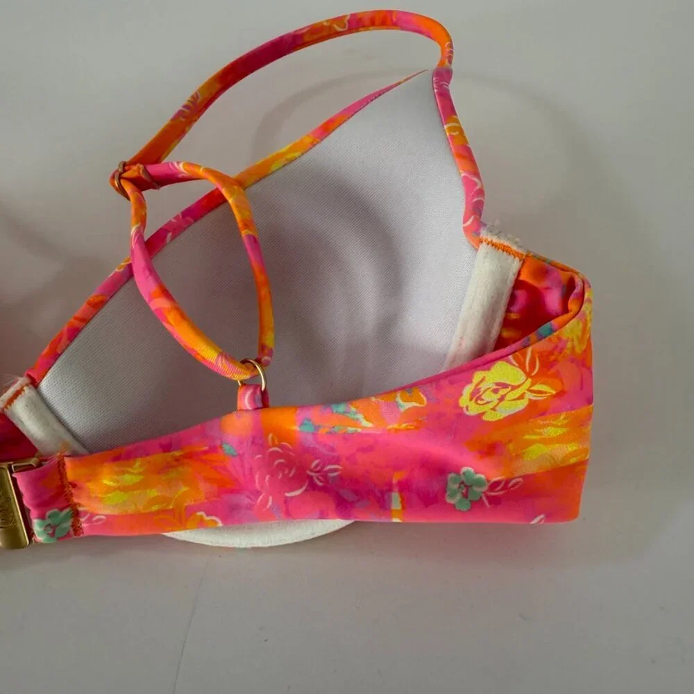 Kulani Kinis Pink Orange Floral Underwire Bikini Top